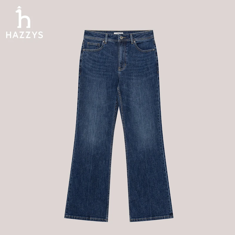 Hazzys哈吉斯秋冬季女士牛仔裤时尚休闲复古喇叭裤微喇女裤子百搭