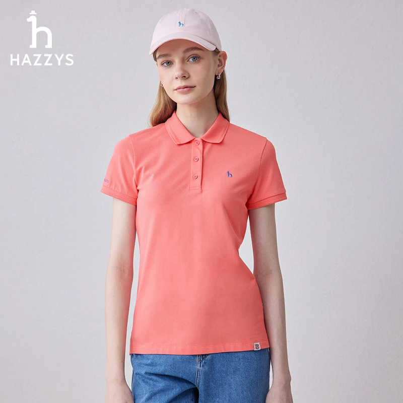 Hazzys/哈吉斯夏季女士舒适时尚休闲透气翻领polo衫半袖薄荷曼波