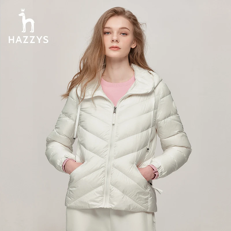 【轻暖鹅绒】Hazzys哈吉斯女士轻薄舒适柔软鹅绒羽绒服连帽外套潮