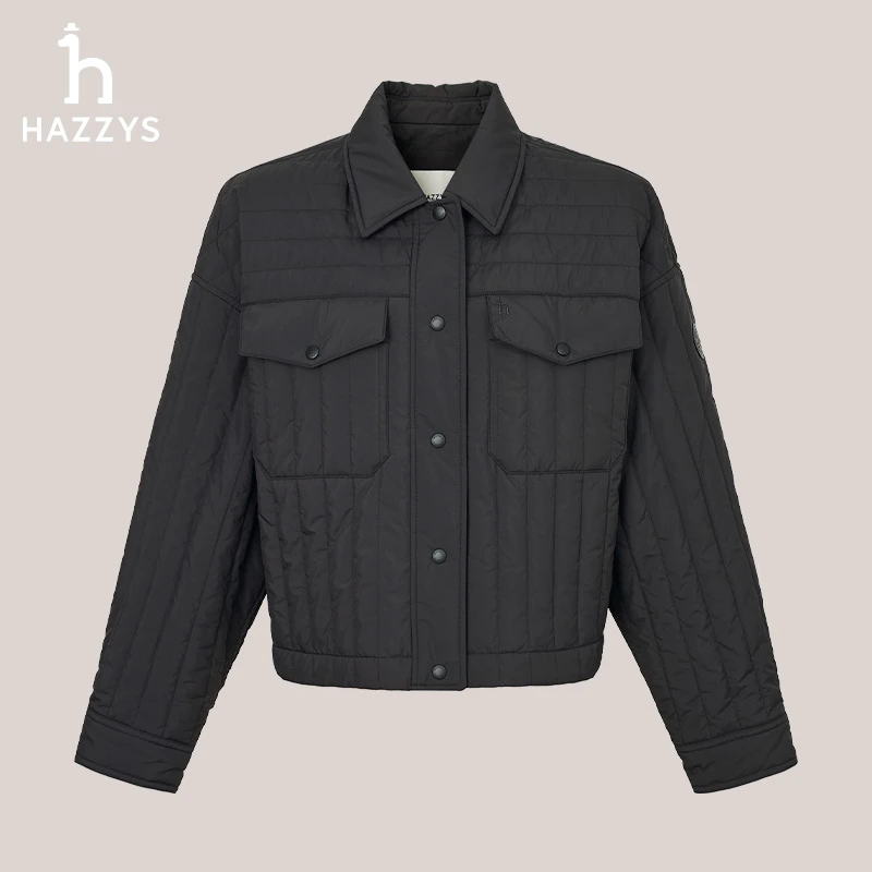 Hazzys哈吉斯女士秋冬百搭时尚翻领棉服舒适简约休闲保暖外套