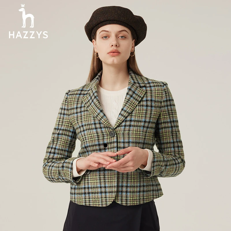 秋冬女士格纹气质休闲西服通勤千鸟格短款西装时尚