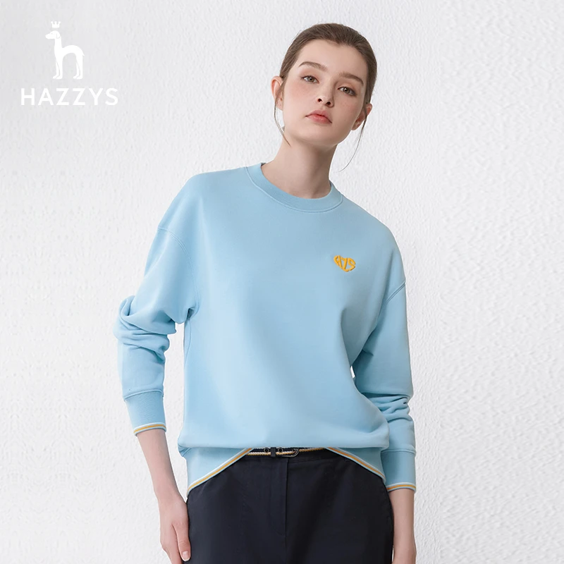 Hazzys哈吉斯春季女士百搭减龄青春圆领套头卫衣学院风时尚女上衣