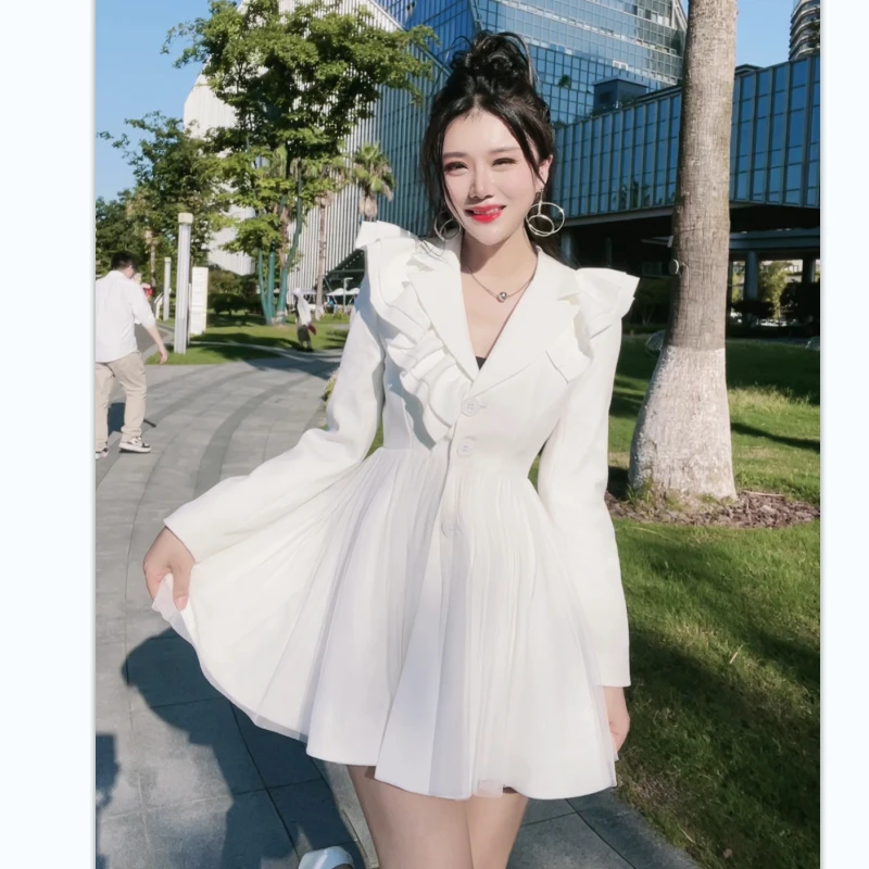 法式赫本风长袖网纱西装女早春季新款小众设计感气质高级感外套11