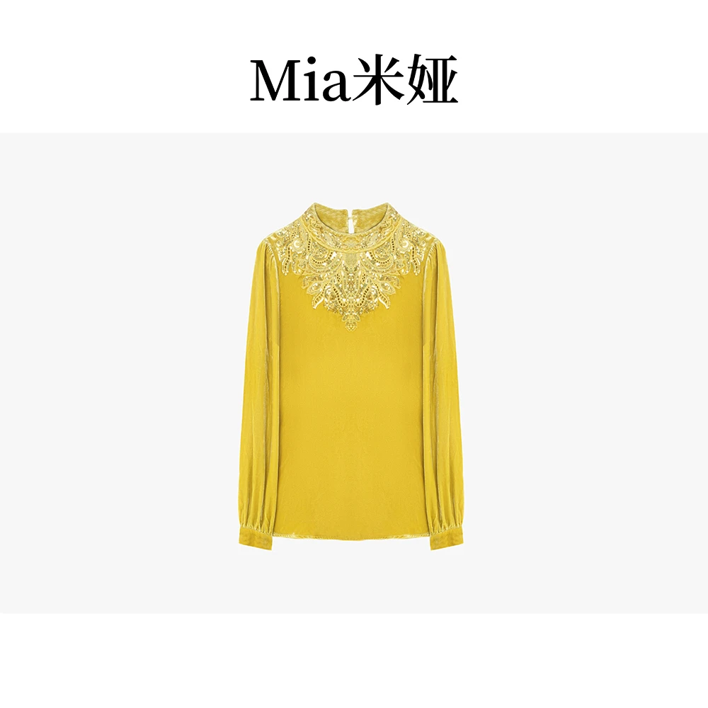 米娅 2025春季新款高档金丝绒洋气时尚百搭显瘦长袖上衣 DY4964
