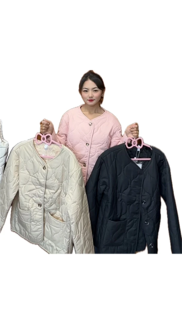 粉色羊羔毛棉服女秋冬季新款韩版菱格短款加厚棉袄外套