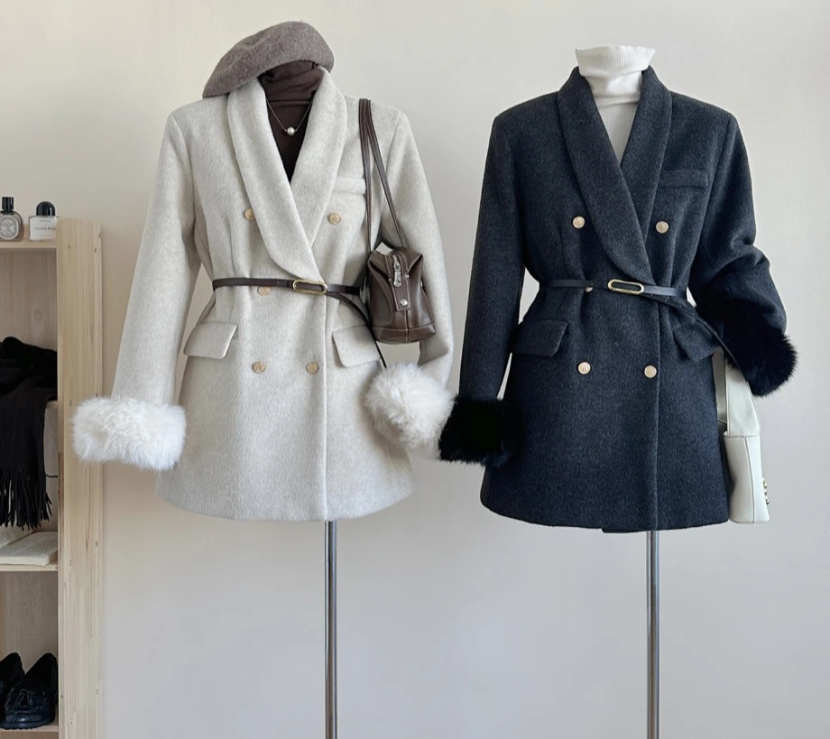 双排扣｛内里羽羽｝厚款外套中长款毛呢秋冬百搭外套呢子羊绒韩版