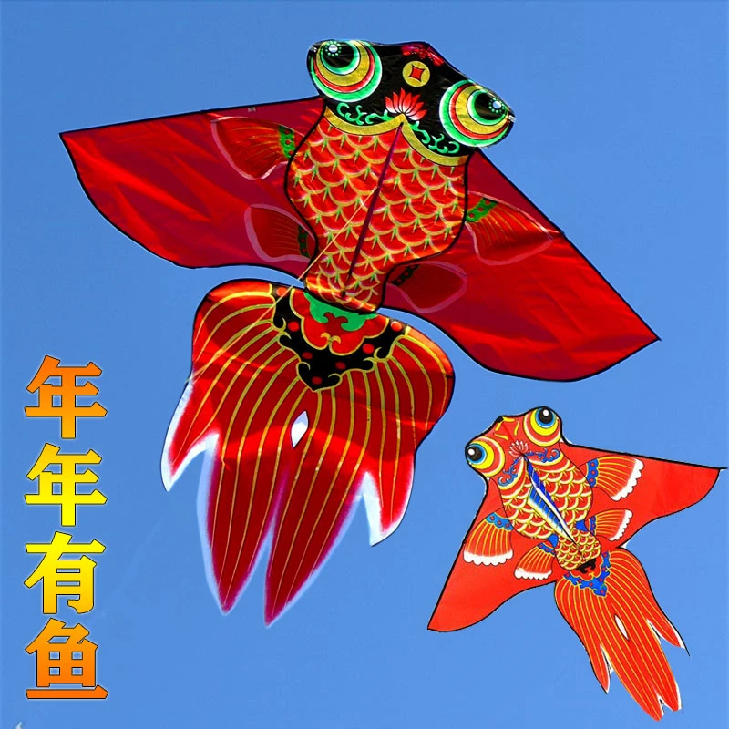 新款潍坊金鱼风筝烫金三角长尾大型2米现代微风易飞初学者包邮