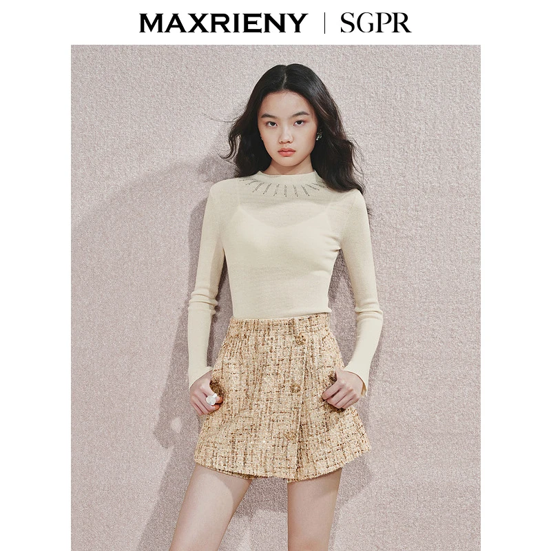 MAXRIENY优雅简约半领套头毛衫女24秋冬修身显瘦上衣半高领保暖