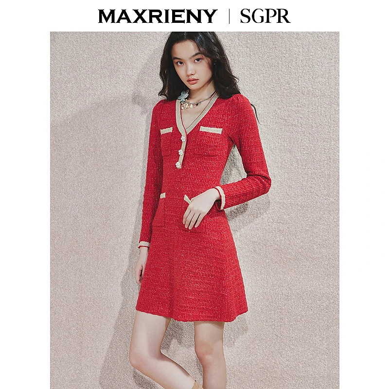 【商场同款新品】MAXRIENY精致贵雅感连衣裙秋冬新款千金小香裙