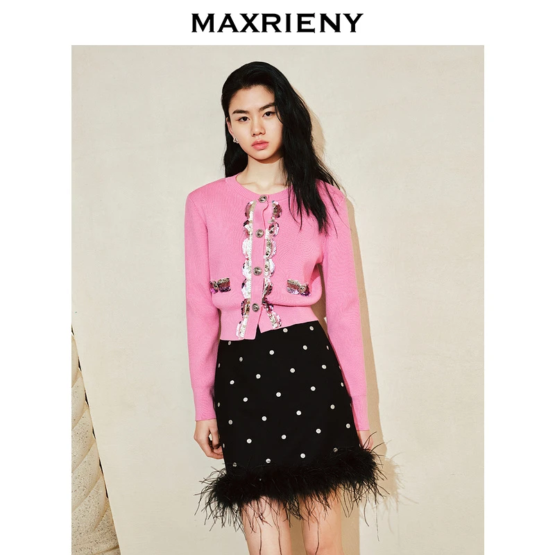 MAXRIENYKitty粉小香套头针织毛衫2024春款修身上衣