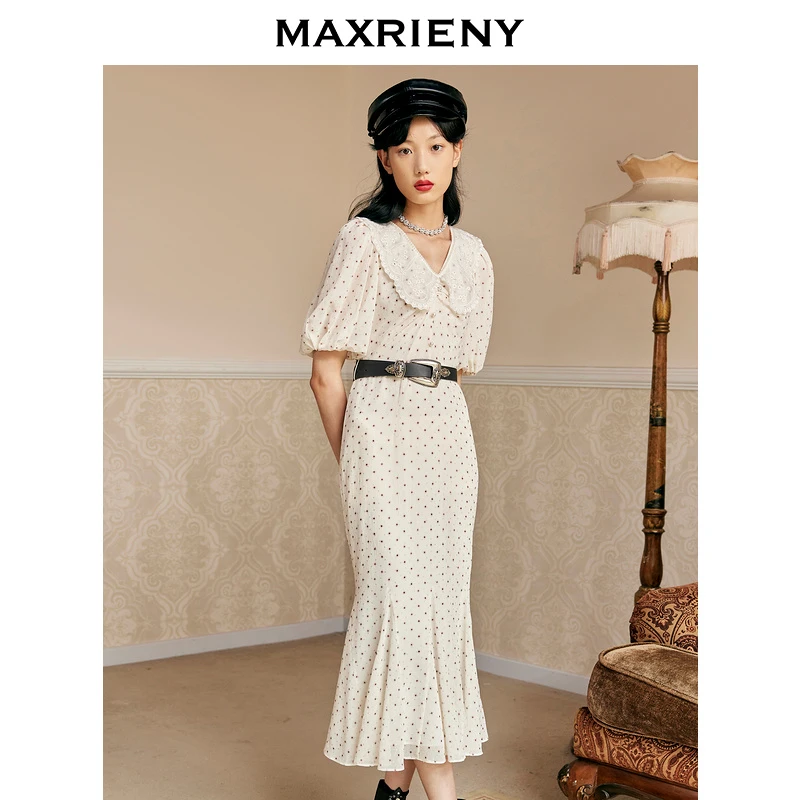 MAXRIENY【尤莱特】米红波点茶歇女装连衣裙