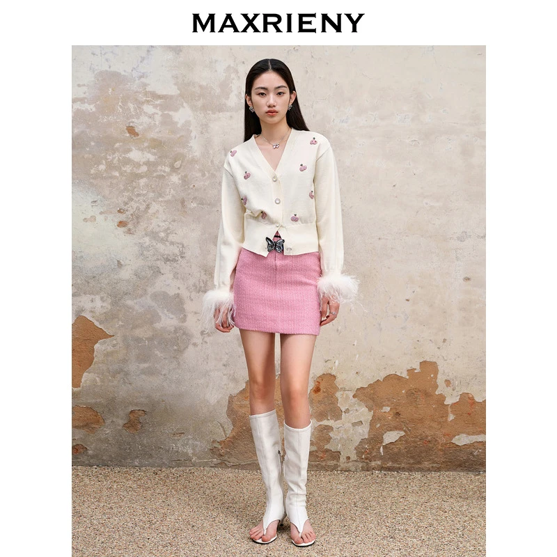 MAXRIENY精致复古长袖开衫针织衫甜酷收腰修身上衣