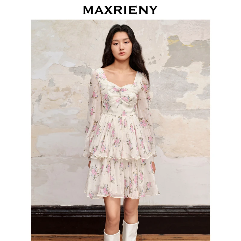 【诗语专属】MAXRIENY浪漫感真丝碎花连衣裙桑蚕丝裙子