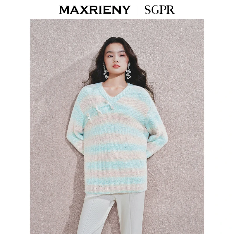【商场同款新品】MAXRIENY浪漫中式套头针织毛衫秋冬慵懒宽松上衣女