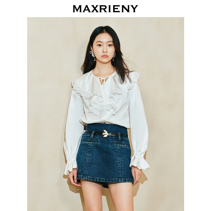 【商场同款新品-宫廷飞鸽】MAXRIENY复古宫廷刺绣镂空上衣24春