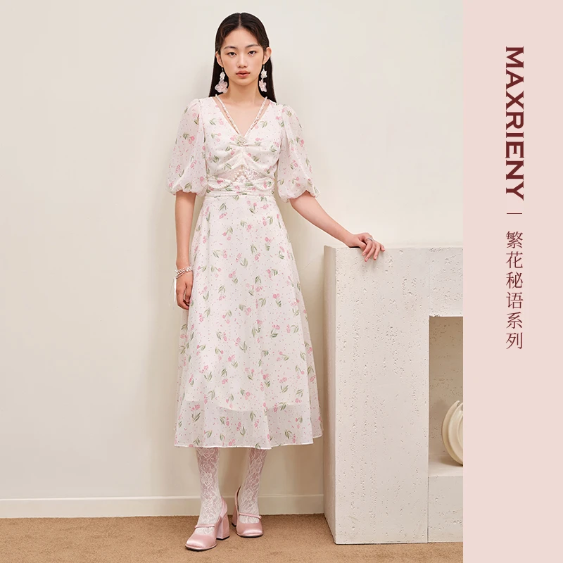 MAXRIENY欧式园艺风连衣裙复古浪漫氛围感碎花长裙女装连衣裙繁花