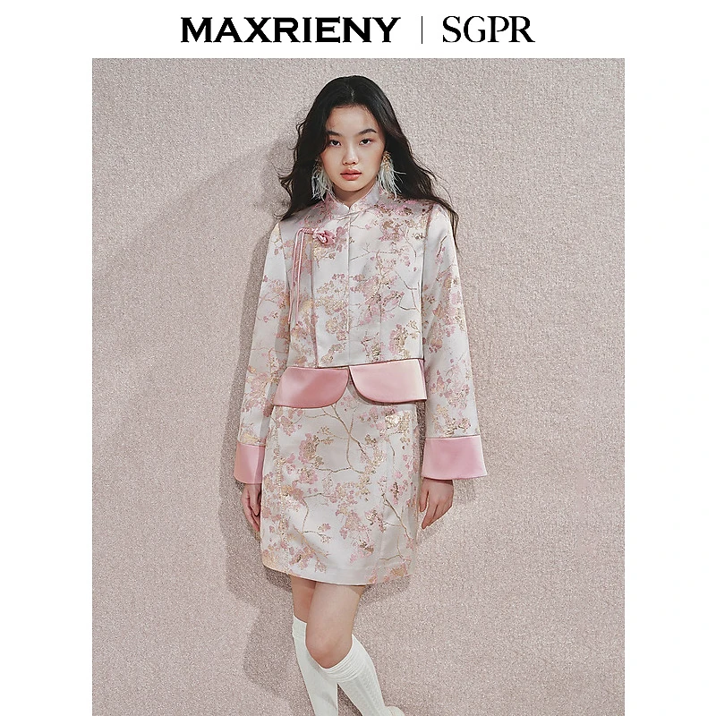 【商场同款】MAXRIENY贵雅新中式外套2024秋冬新款盘扣提花上衣女