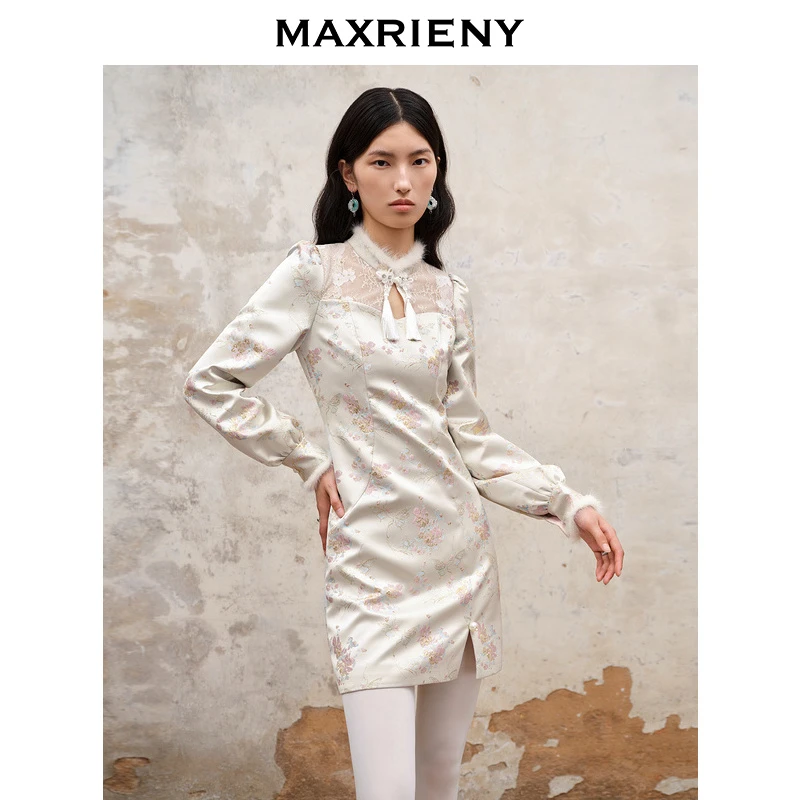 MAXRIENY国风新中式绣花连衣裙新款精致复古裙