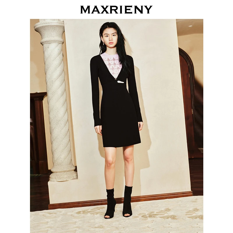 【商场同款新品-都市华丽日常】MAXRIENY菱格马赛克烫钻连衣裙两件