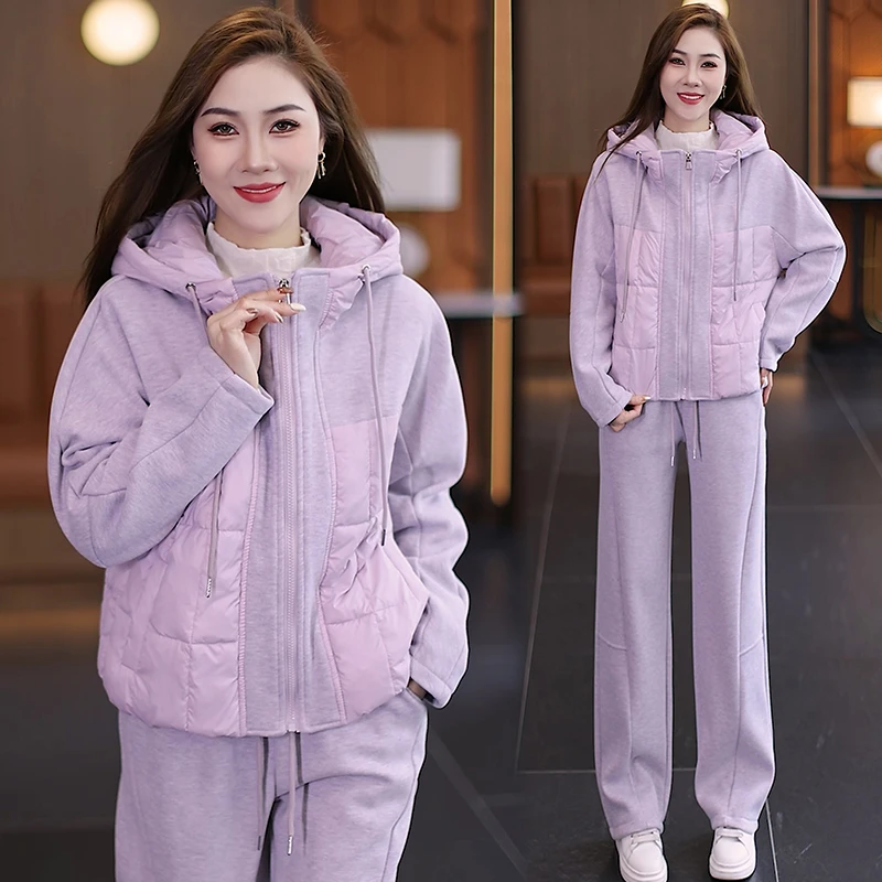 【韩系欧尼】2024设计师新款棉服外套+加绒裤子套装宽松显瘦两件套