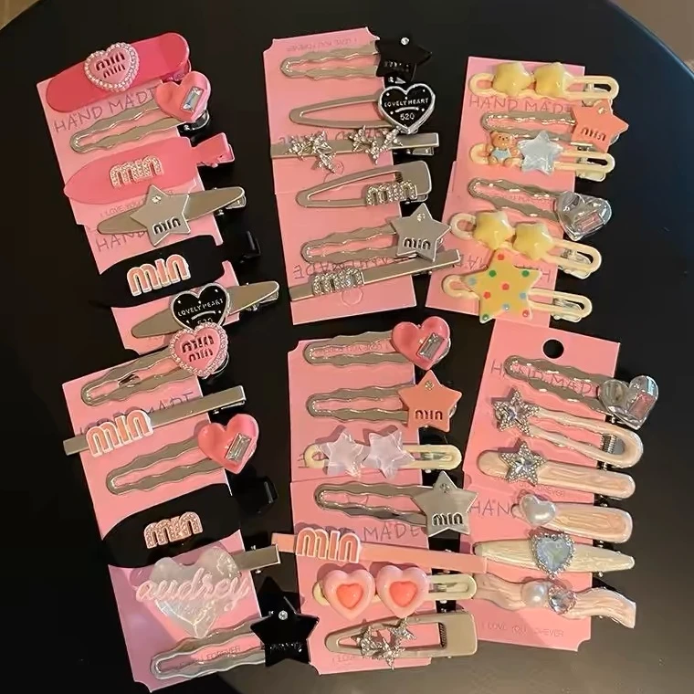 甜酷合金发夹组合多巴胺y2k发夹套装边夹刘海夹辣妹风千禧风发卡