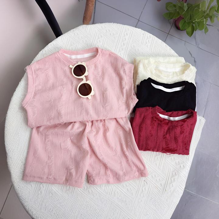 2024新款夏季时尚破洞两件套可居家可外穿韩版帅气男孩女孩套装