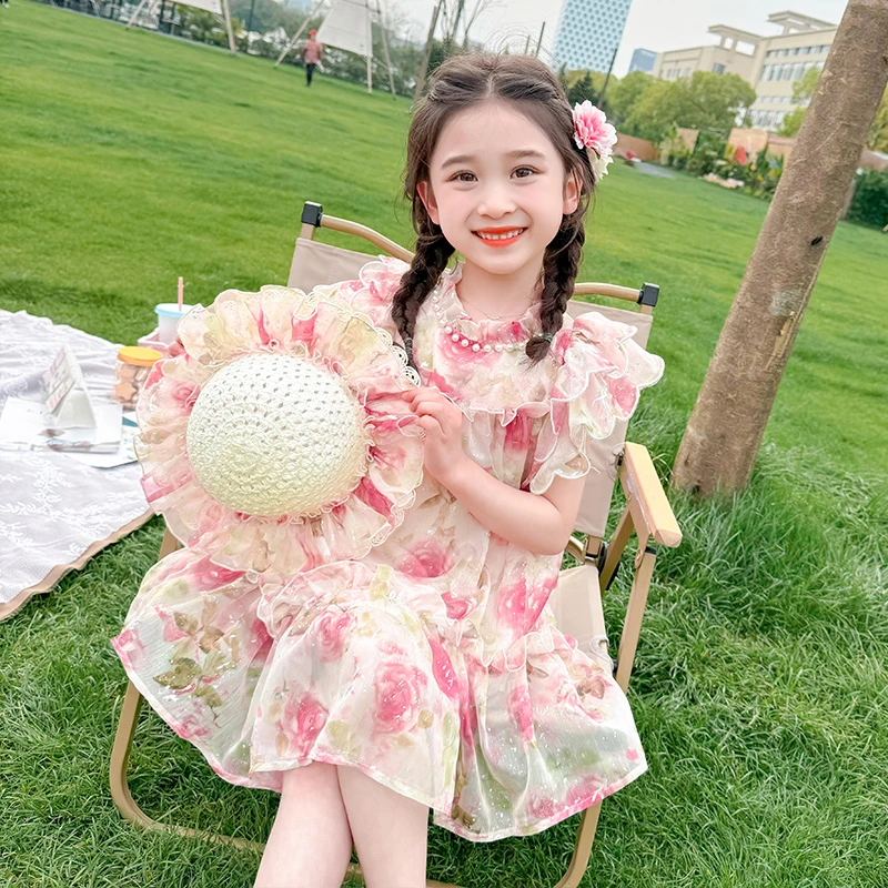 儿童公主裙女童夏装2024新款碎花裙子洋气宝宝夏款夏季玫瑰连衣裙