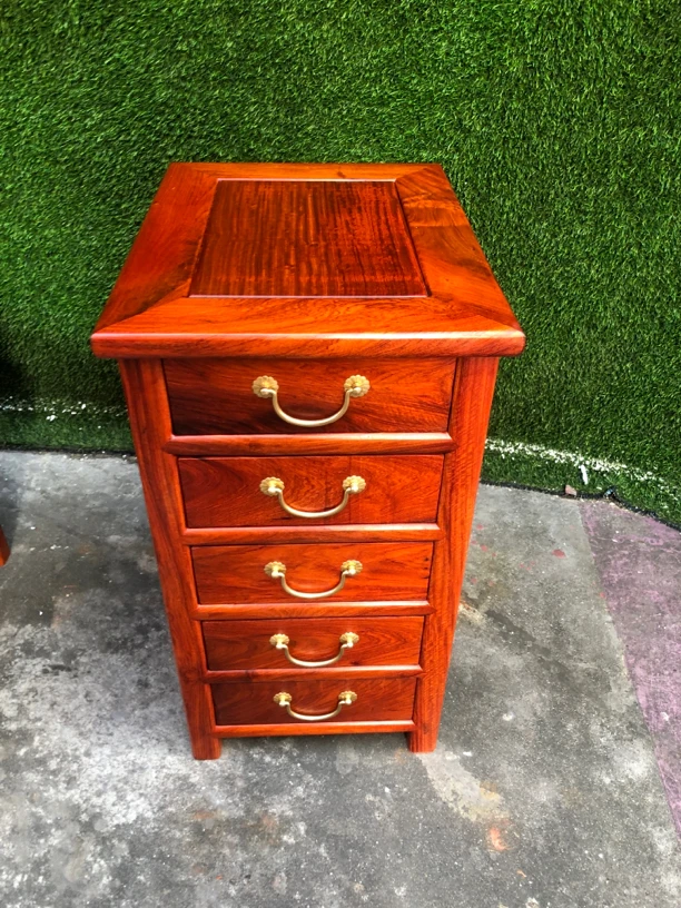 红木:缅花五斗柜、茶饼柜