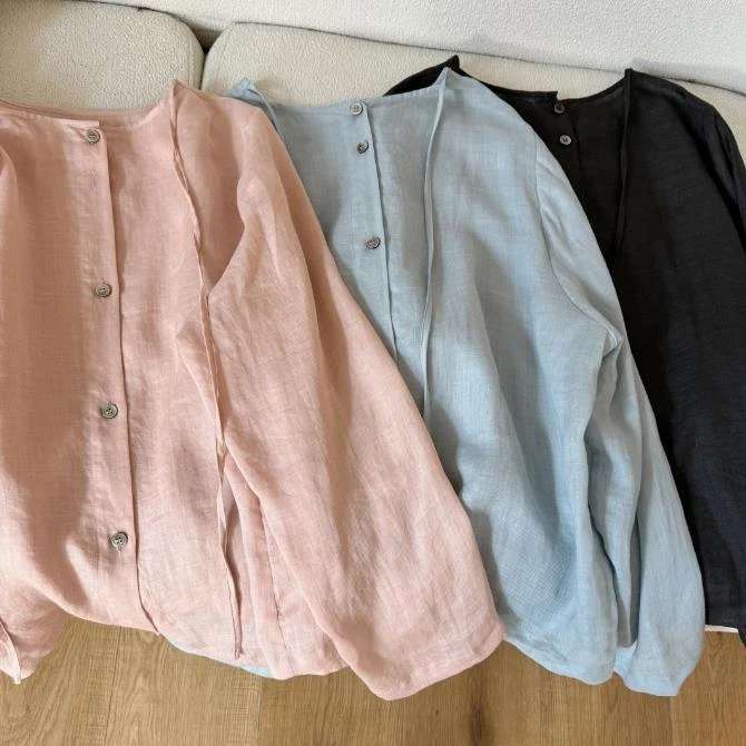 【琉璃纱】100%苎麻前后两穿设计感长袖衬衫上衣女防晒