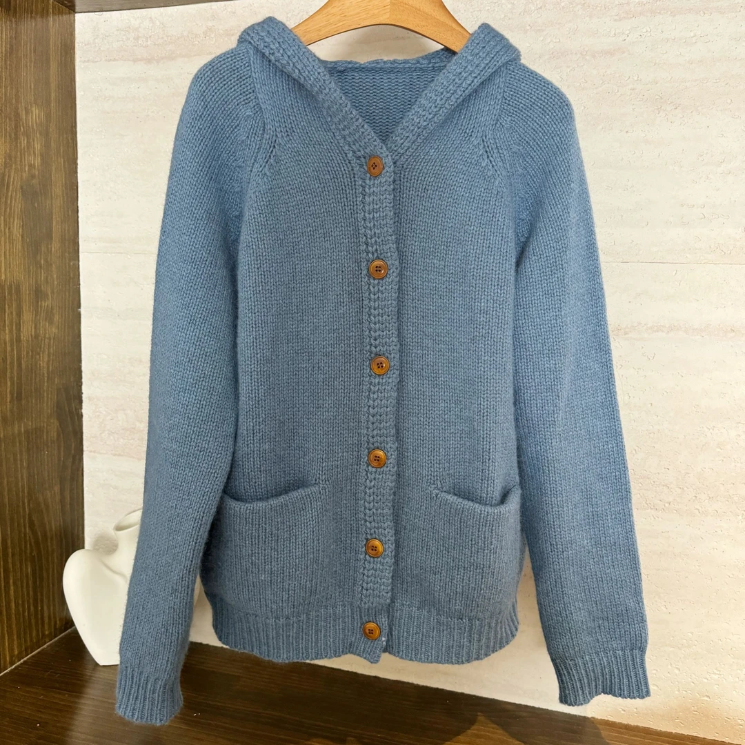 KEKE【蛋糕卷】羊毛兔毛针织开衫百搭连帽雾霾蓝毛衣女上衣秋冬