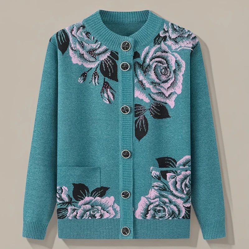 奶奶装秋冬装保暖毛衣开衫加绒加厚中老年人妈妈装针织衫春秋冬季