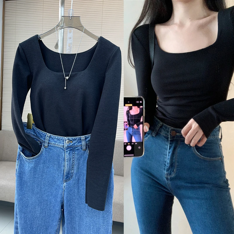 秋冬  打底保暖内衣女一体式免穿文胸内搭上衣