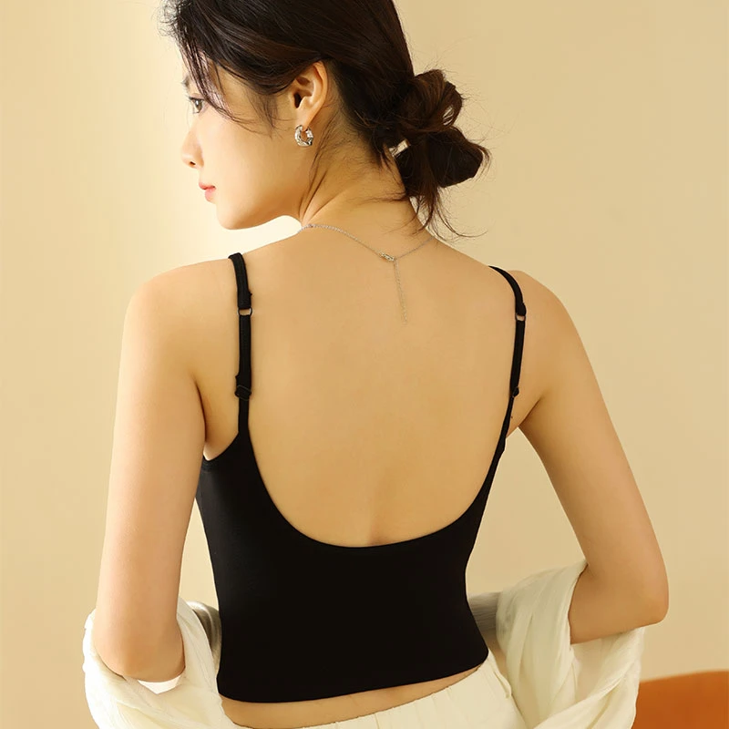 夏季大U背吊带一体式背心可调节打底修身百搭上衣女