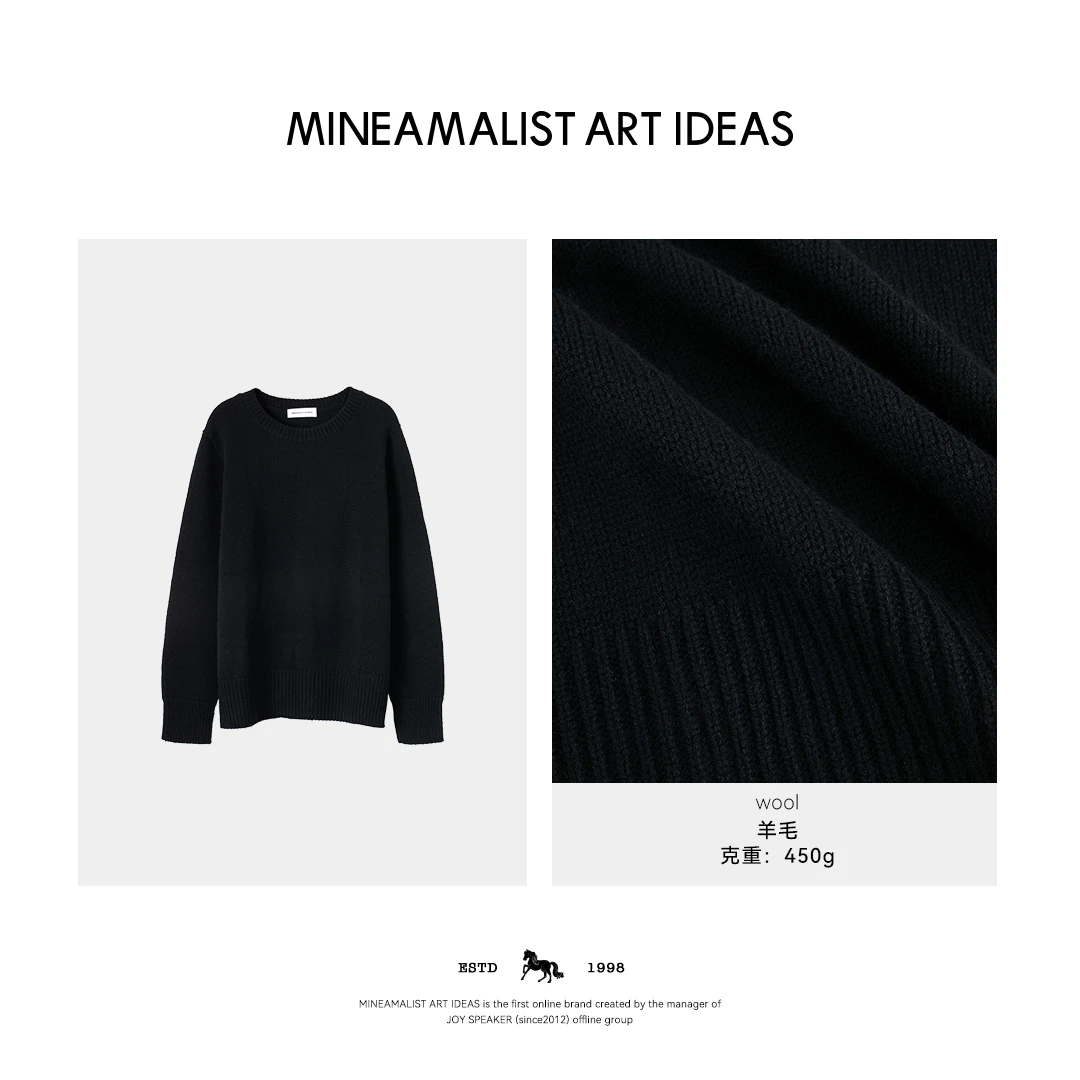 MINEAMALIST ART IDEAS经典圆领螺纹羊毛长袖针织毛衣2581M