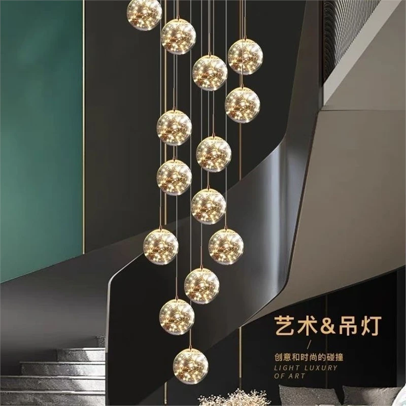 满天星楼梯吊灯大气轻奢loft复式楼挑空客厅灯北欧简约公寓楼梯灯