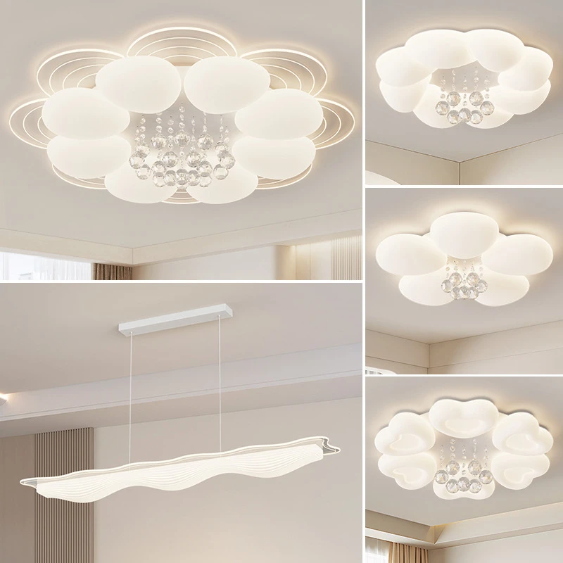 客厅吸顶灯简约现代2024新款奶油风轻奢水晶灯全光谱护眼圆形主灯