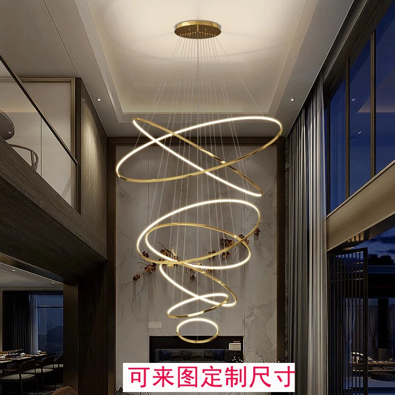 复式轻奢别墅挑高大现代简约挑空极简挑空楼梯间吊灯餐厅客厅