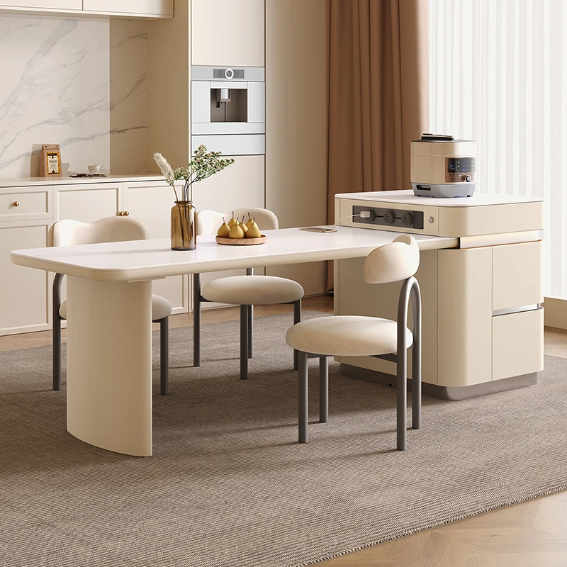 凡创佳品岛台餐桌一体可伸缩岩板奶油风成品中岛餐桌椅2025最新款