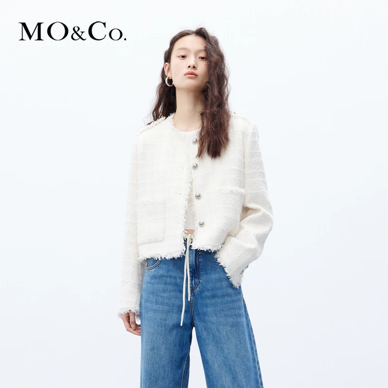 MOCO秋重工编织肌理手工流苏闪葱短款箱型外套MBC3COT001