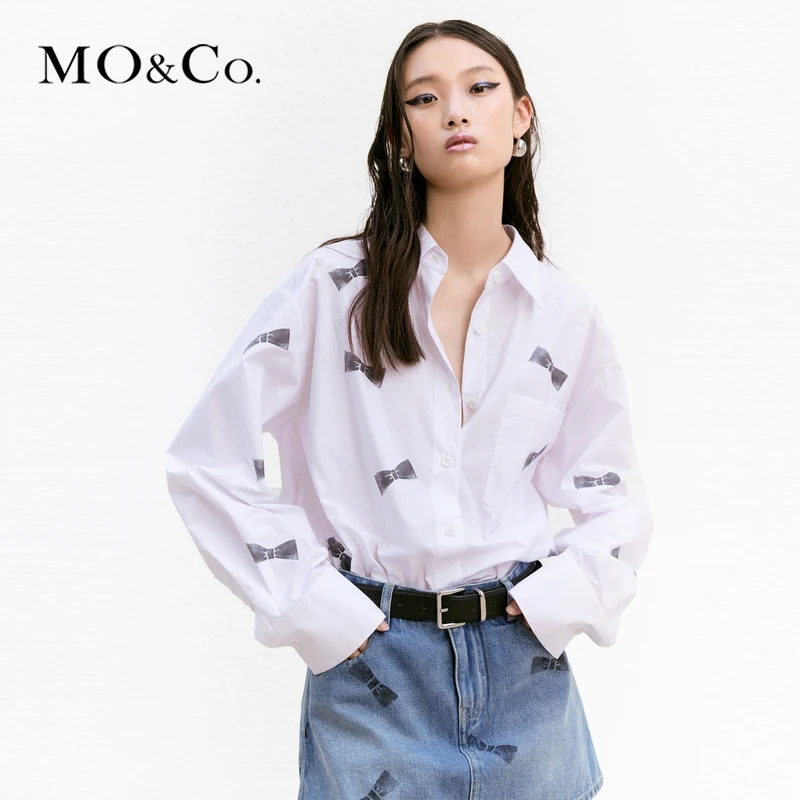 MOCO蝴蝶结印花棉长袖白衬衫MBC2SHT001