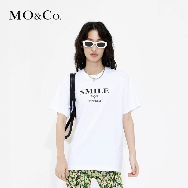 【凉感】MOCO夏季SLOGAN短袖圆领T恤黑色白色风感波粒MBC2TEE012