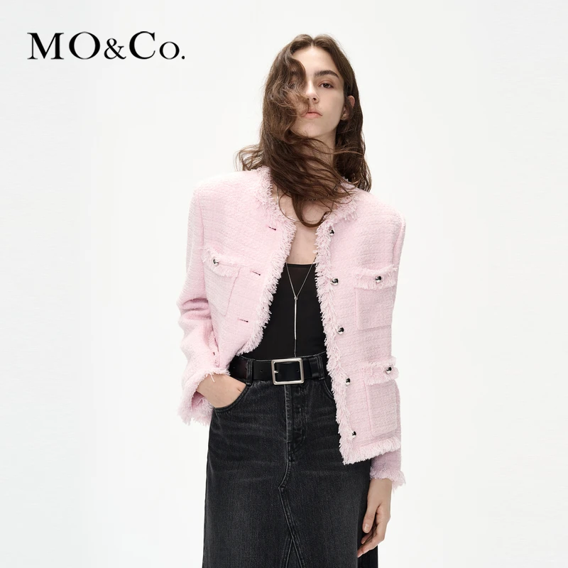 MOCO冬重工编织含闪葱垫肩箱型手工拉毛外套MBC4COT041