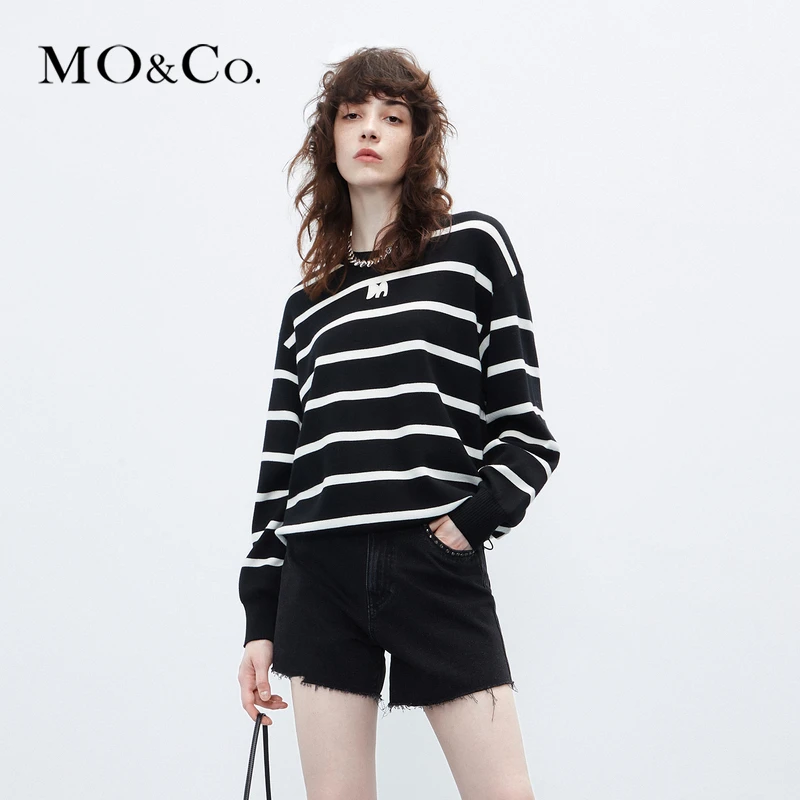 【美丽诺绵羊毛】MOCO秋学院风条纹毛衣针织衫MBC3SWTK02