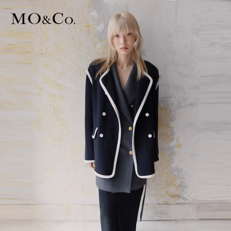 【美丽诺绵羊毛】MOCO2023冬新品双排扣H型双面呢外套MBC4COTT03