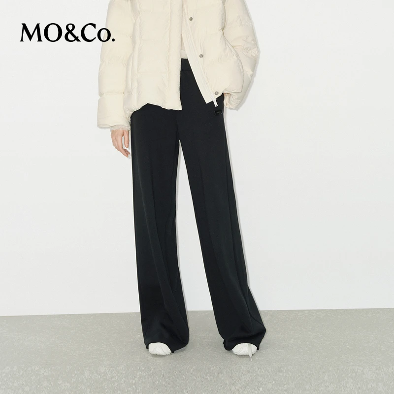 MOCO休闲裤冬厚实磨毛棉质松紧高腰及地阔腿裤MBD4PAT034