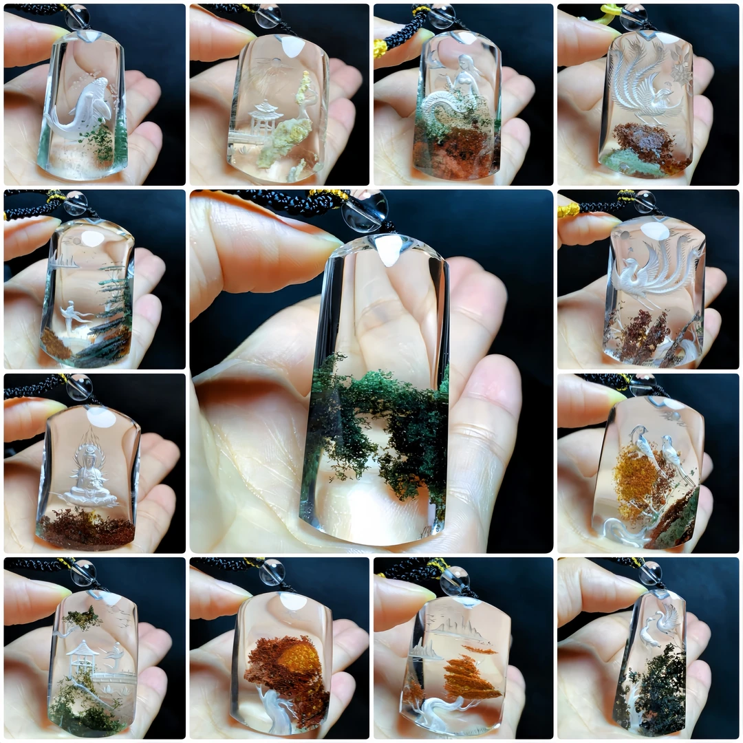 东海水晶雕刻貔貅天然水晶吊坠平安无事牌红白黄绿幽灵毛衣链项链