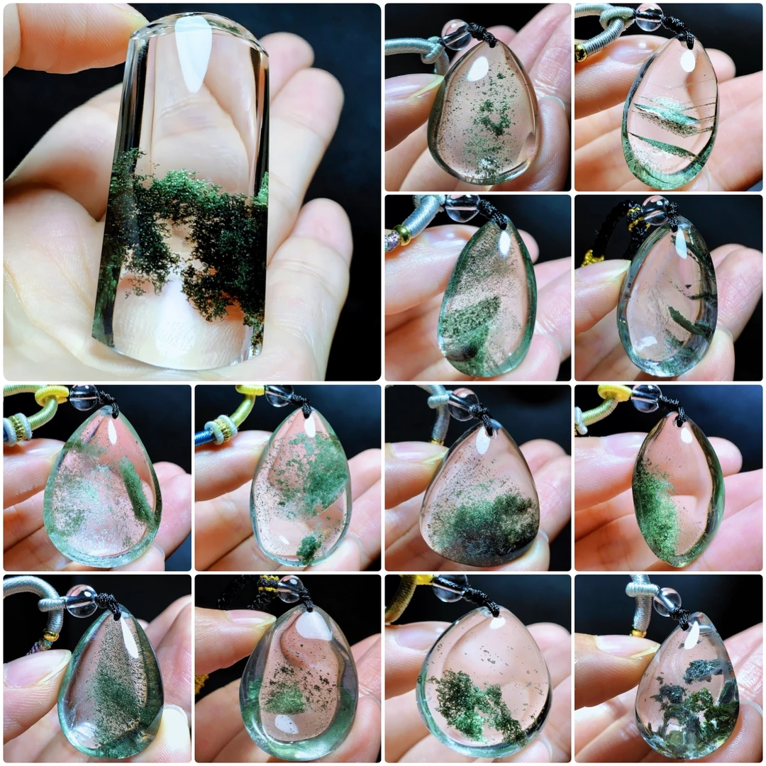 东海水晶天然绿幽灵水晶吊坠通透绿色绿幽灵纯天然100%真品