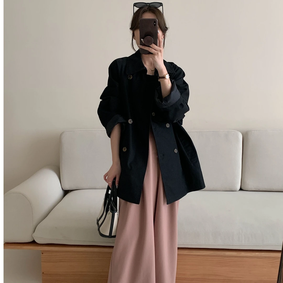 （菡馨）高级感风衣外套秋季新款英伦风小个子韩系短款大衣16618
