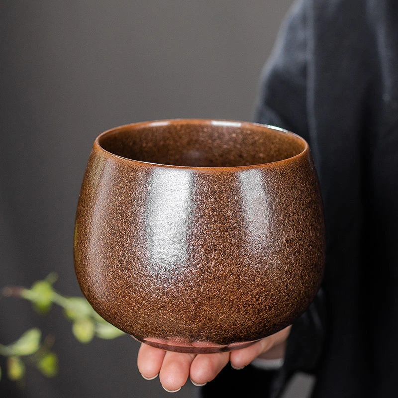 粗陶建水茶渣缸茶洗窑变复古杯洗日式陶瓷禅意水盂家用茶渣桶茶道