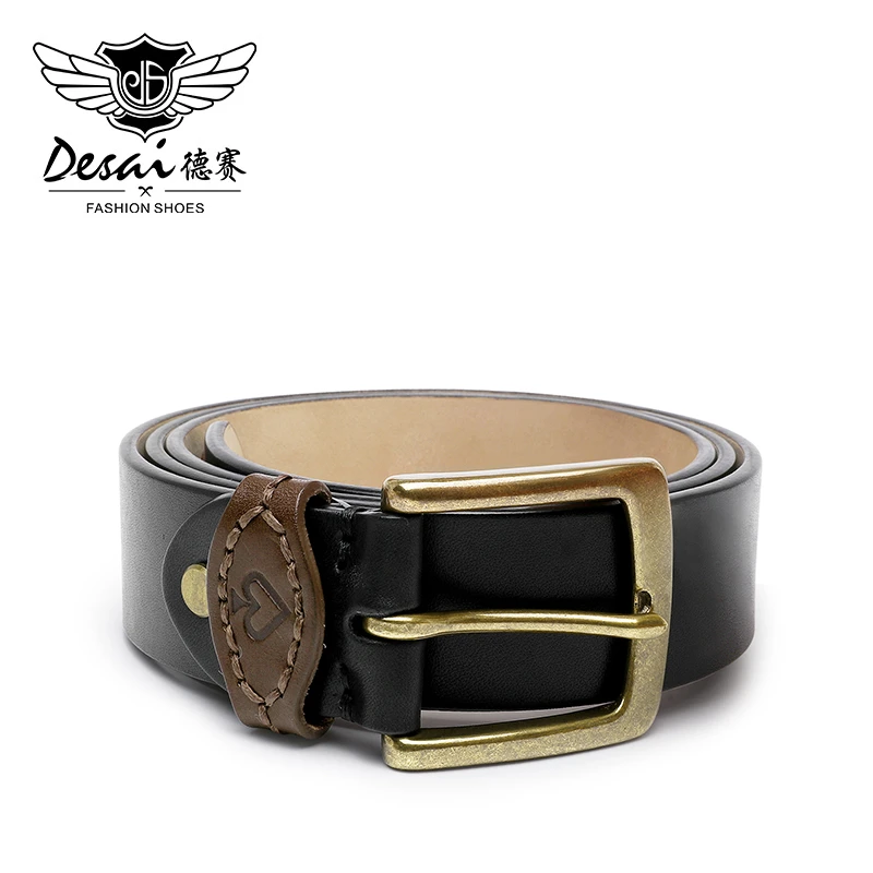 【德赛】真皮头层牛皮手工男士高端复古铜扣配饰时尚经典百搭皮带